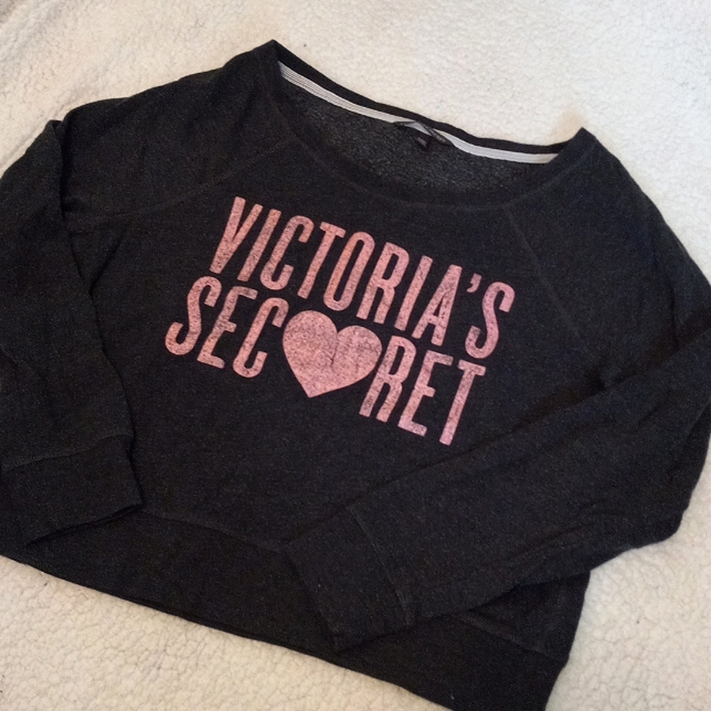 Victoria's Secret Sweatshirt, Medium, Dark Gray/Faded Pink